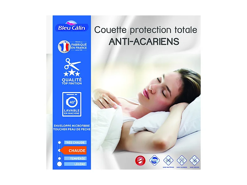 Couette protection totale anti acariens 400 gr/m² 200 x 200 cm pour lit 120 x 190 cm