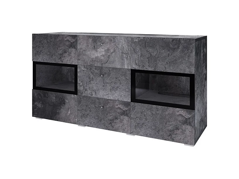 Ensemble salon complet RAMOS – Effet ardoise – 7 meubles avec LED multicolore intégrée