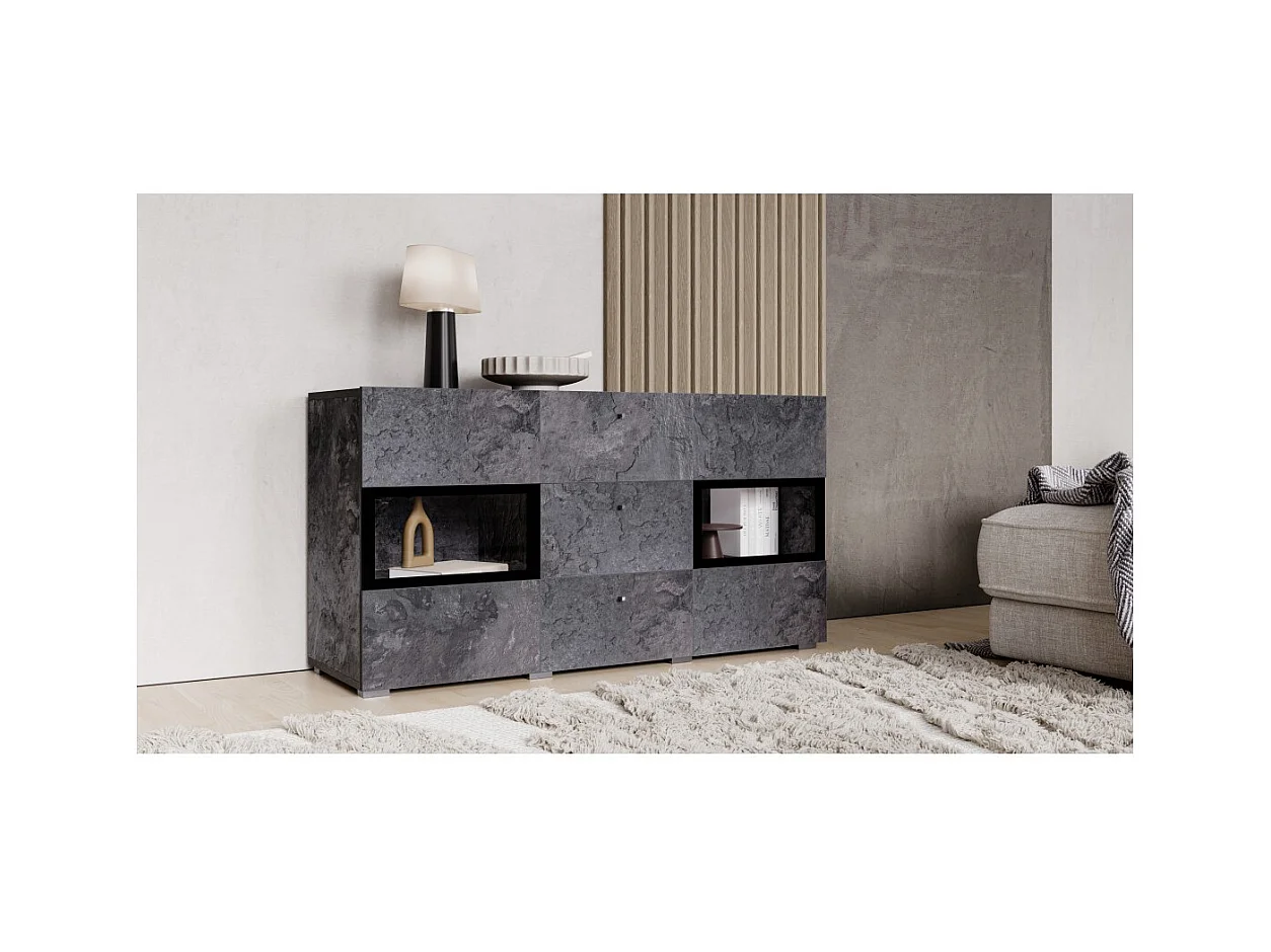 Ensemble salon complet RAMOS – Effet ardoise – 7 meubles avec LED multicolore intégrée