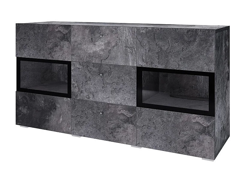 Conjunto de 7 móveis para sala de estar coleção RAMOS. Cor cinza efeito ardósia e preto.