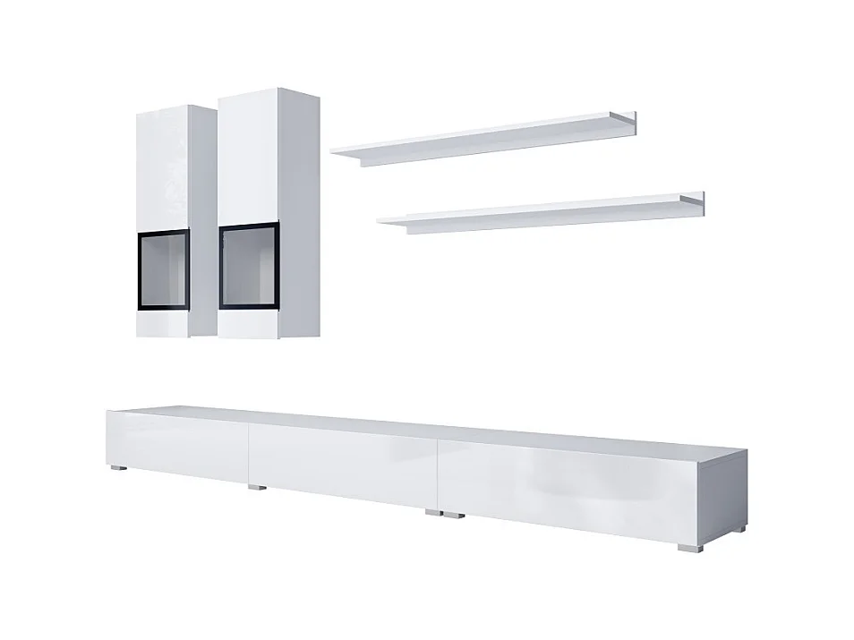 Conjunto de 7 móveis de sala de estar coleção RAMOS. Cor branco brilhante.