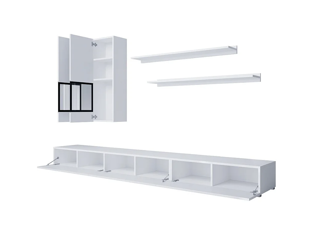 Conjunto de 7 móveis de sala de estar coleção RAMOS. Cor branco brilhante.