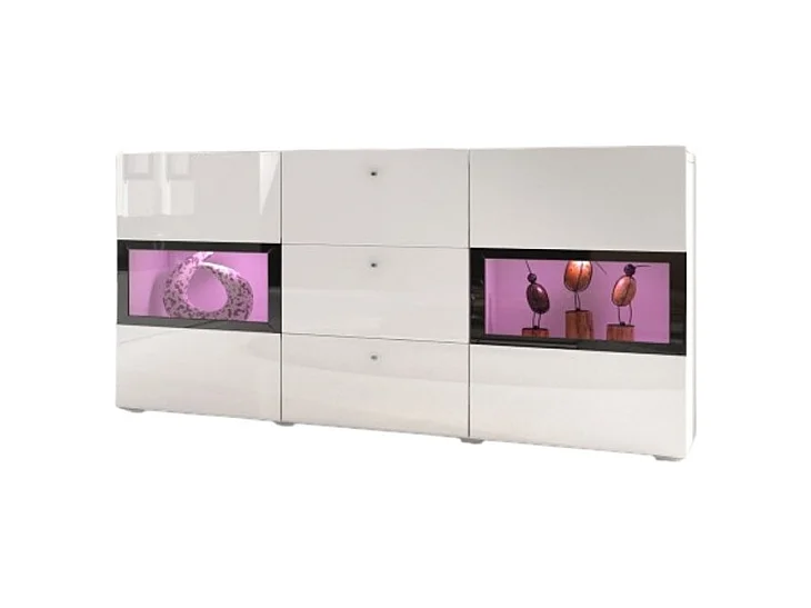 Conjunto de 7 móveis de sala de estar coleção RAMOS. Cor branco brilhante.