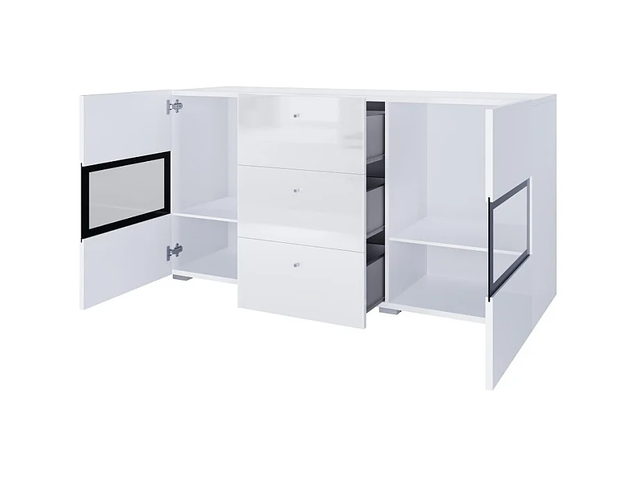 Conjunto de 7 móveis de sala de estar coleção RAMOS. Cor branco brilhante.