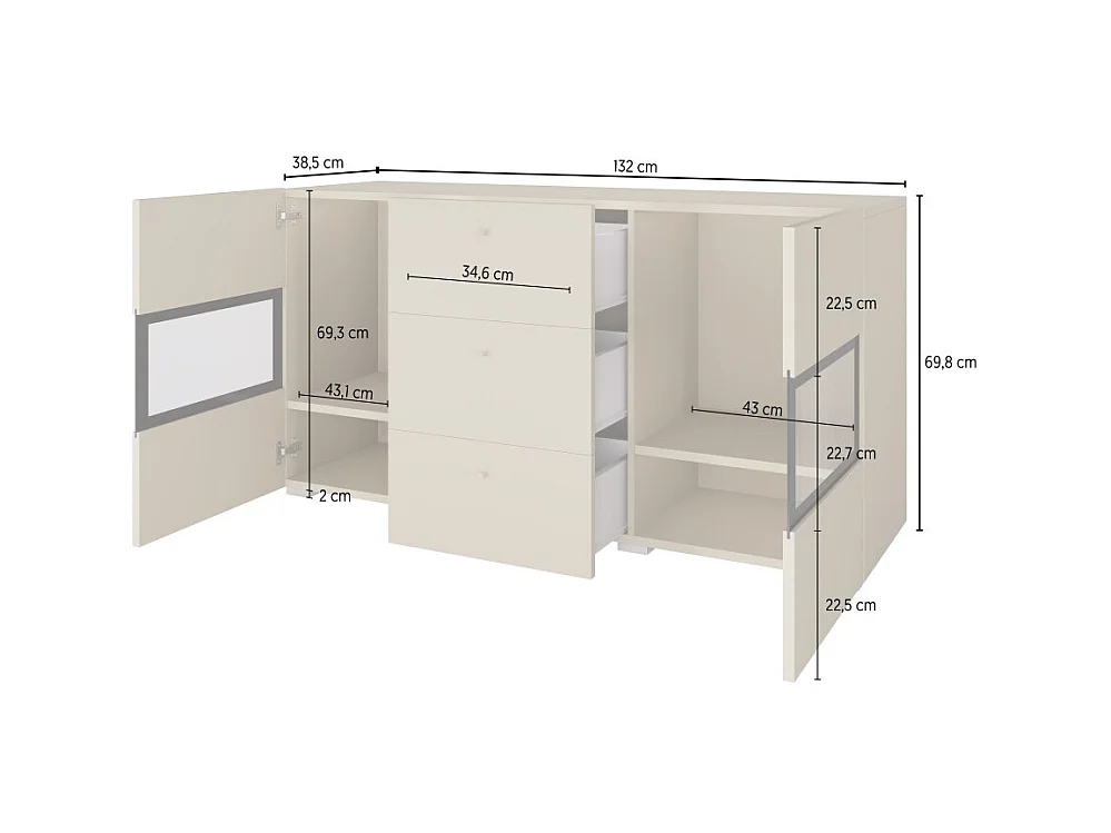 Conjunto de 7 móveis de sala de estar coleção RAMOS. Cor branco brilhante.