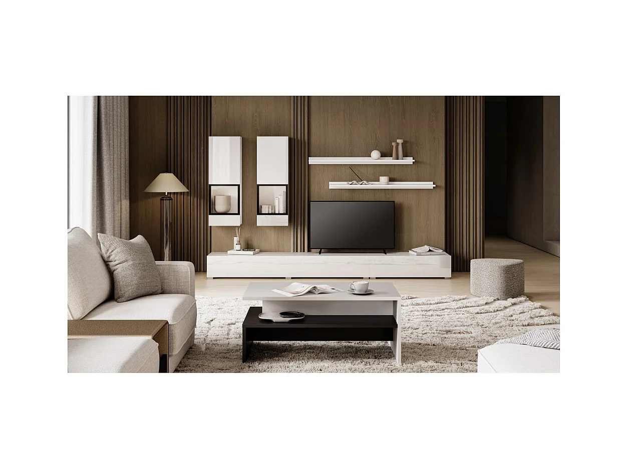 Conjunto de 7 móveis de sala de estar coleção RAMOS. Cor branco brilhante.