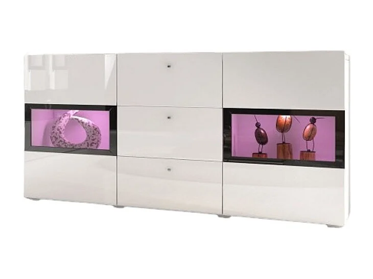 Ensemble de 7 meubles de salon collection RAMOS. Couleur blanc brillant.