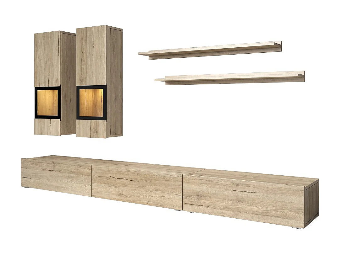 Complete woonkamerset RAMOS – Eiken – 7 meubels met geïntegreerde multicolor LED