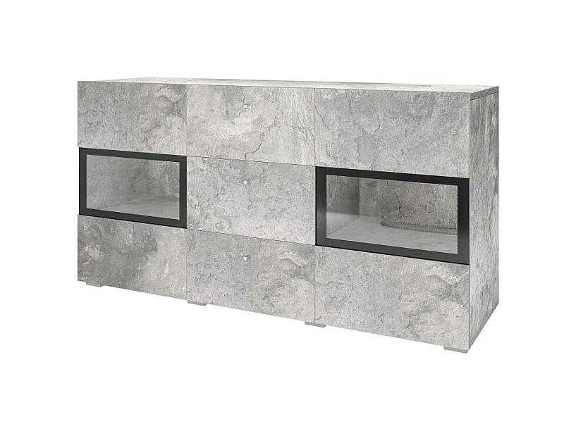 Conjunto completo para salón RAMOS – Efecto concreto – 7 muebles con LED multicolor integrado