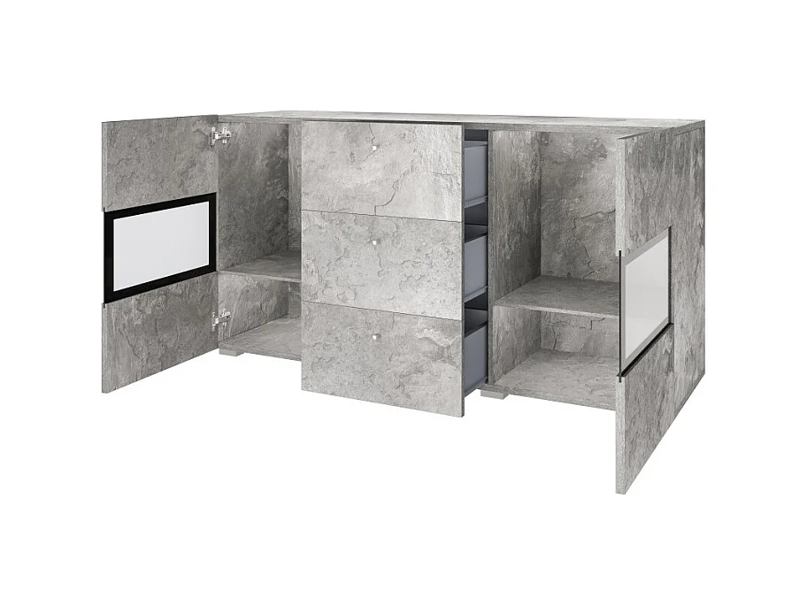 Conjunto completo para salón RAMOS – Efecto concreto – 7 muebles con LED multicolor integrado