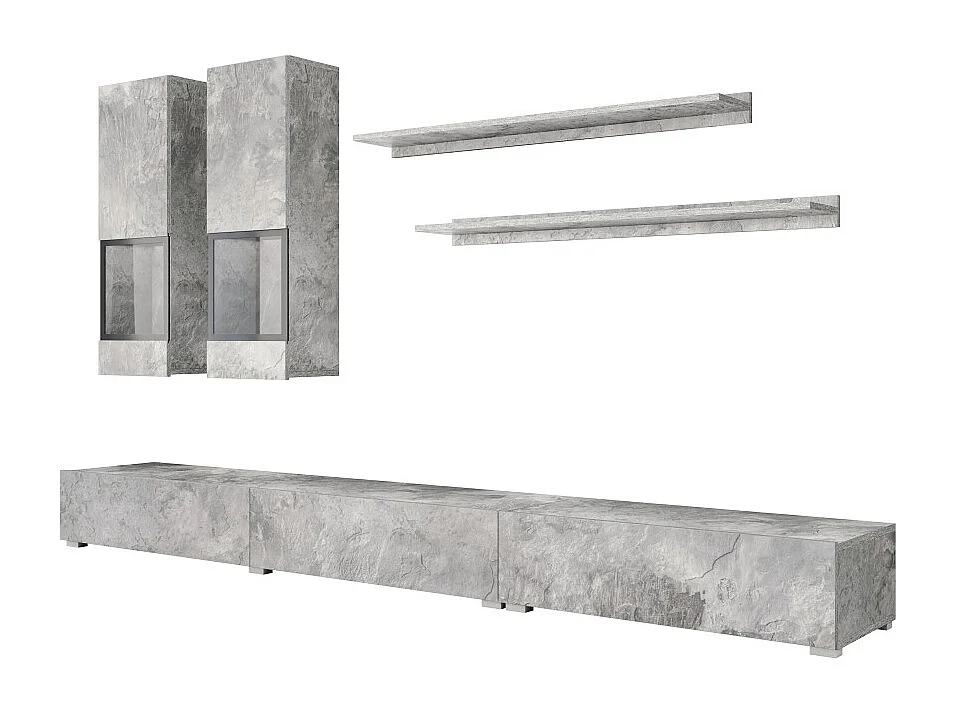 Ensemble salon complet RAMOS – Effet béton – 7 meubles avec LED multicolore intégrée