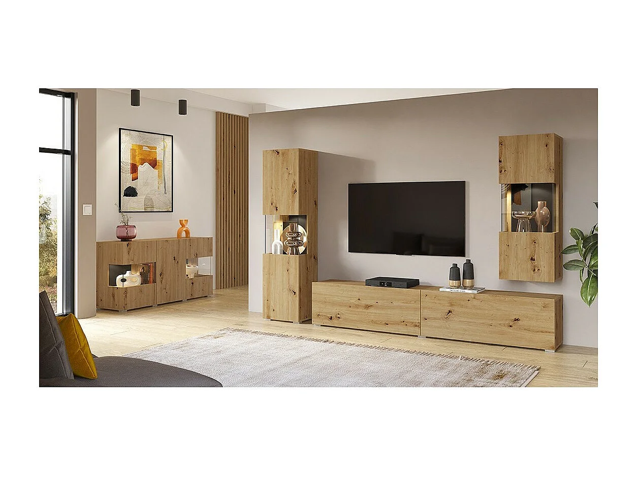 Set van 4 meubels voor de woonkamer uit de EVA-collectie. Kleur eiken en zwart.