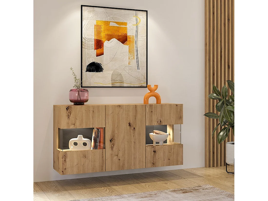 Set van 4 meubels voor de woonkamer uit de EVA-collectie. Kleur eiken en zwart.