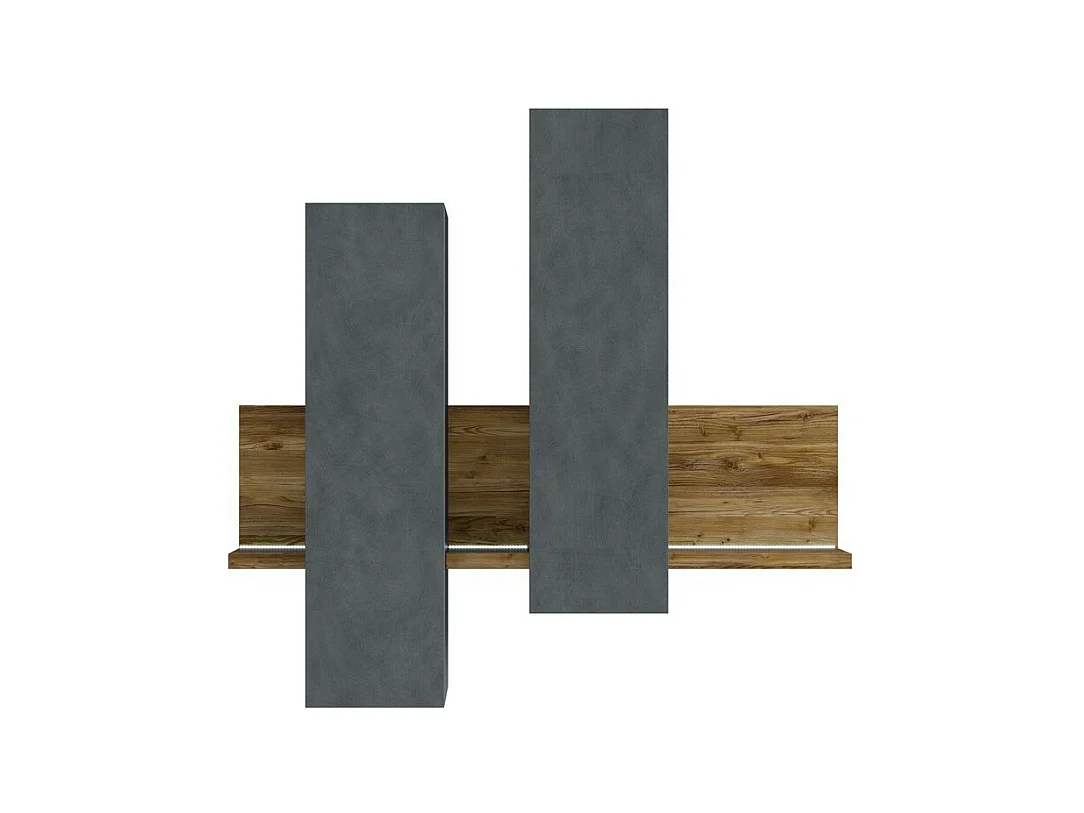 Composição mural com LED. Cores cinza e carvalho escuro. Coleção BERGAME.