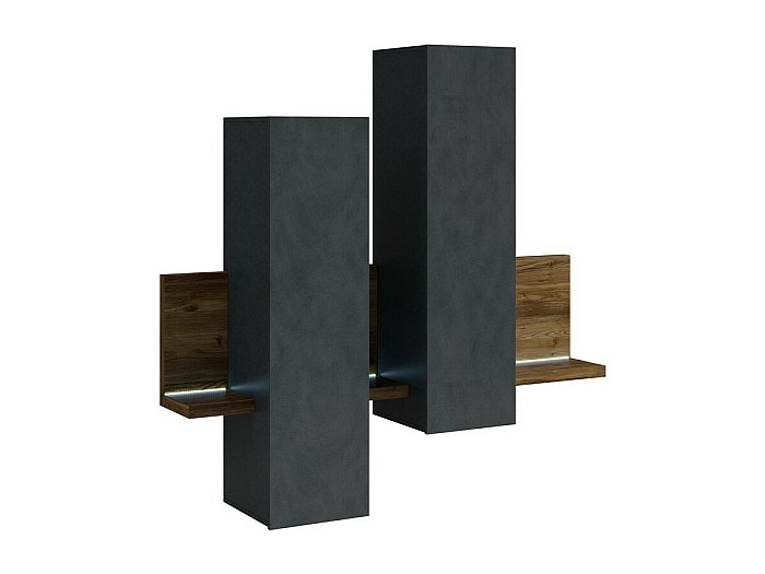 Composizione murale con LED. Colori grigio e quercia scura. Collezione
