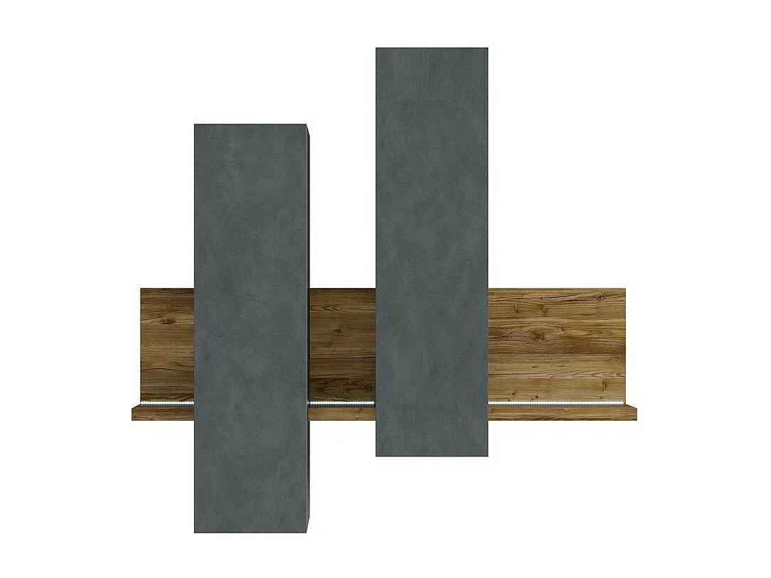 Wandcompositie met LED. Kleuren grijs en donker eiken. Collectie BERGAMO.