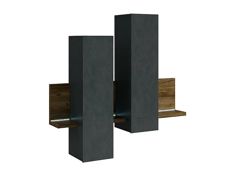 Wandkomposition mit LED. Farben Grau und Dunkel-Eiche. Kollektion BERGAME.