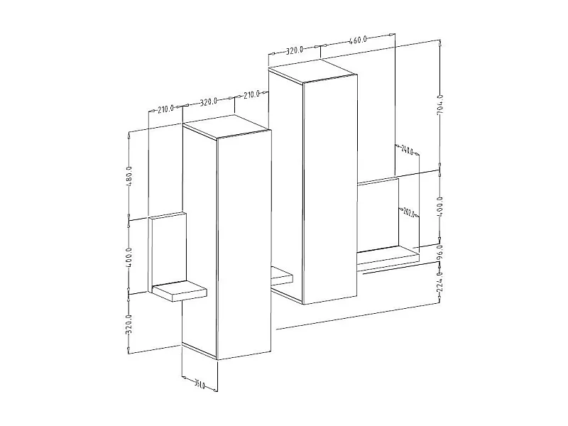 Rangement suspendu BERGAME – Avec LED – 152 cm coloris noir super mat