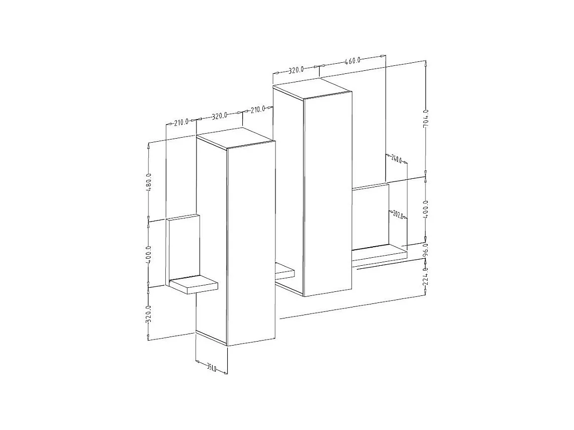 Composição mural com LED. Cor preto super fosco. Coleção BERGAMO.