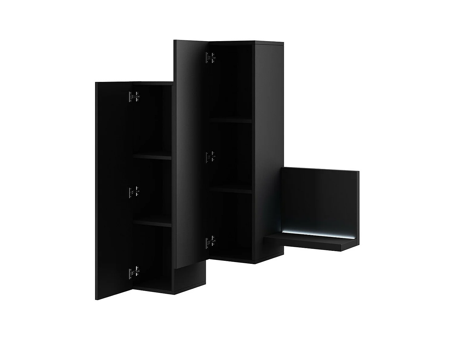 Composição mural com LED. Cor preto super fosco. Coleção BERGAMO.