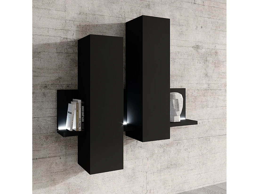 Rangement suspendu BERGAME – Avec LED – 152 cm coloris noir super mat