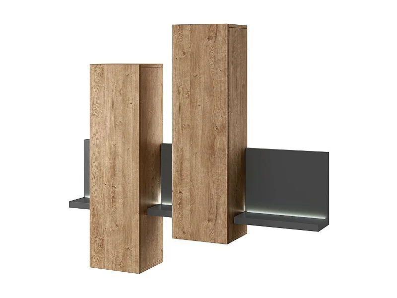 Composition murale BERGAME – LED – Chêne et gris – Design moderne