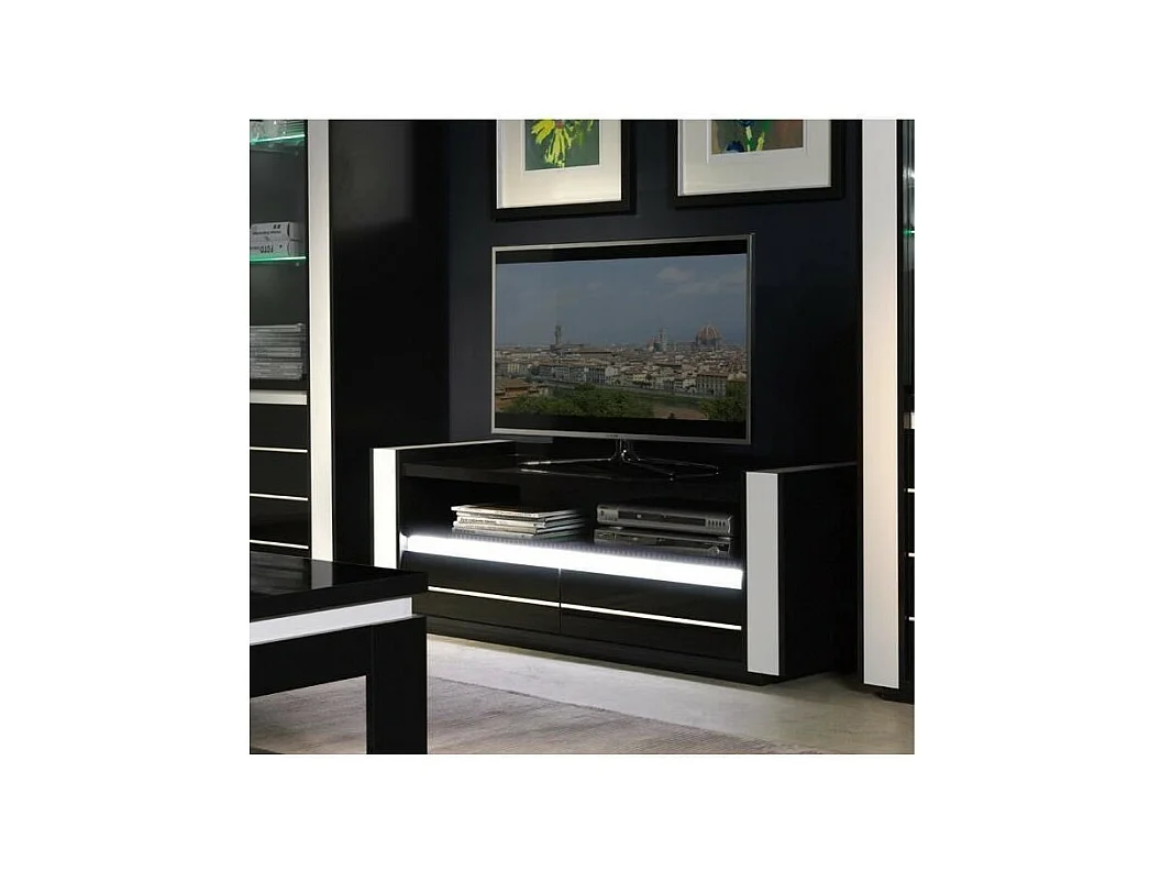 Schwarz-weißes LINA Set mit Vitrinen, Couchtisch und TV-Möbel + LED