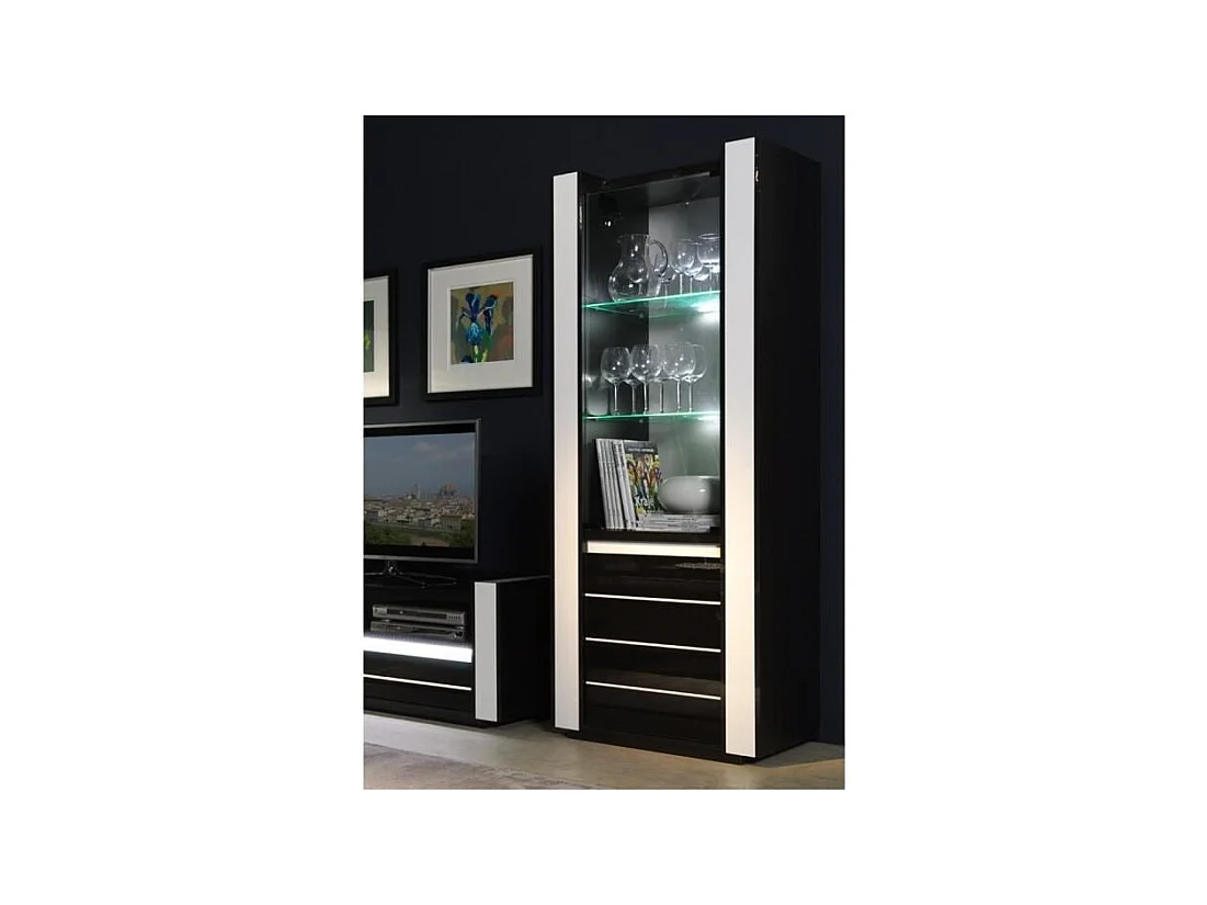 Schwarz-weißes LINA Set mit Vitrinen, Couchtisch und TV-Möbel + LED