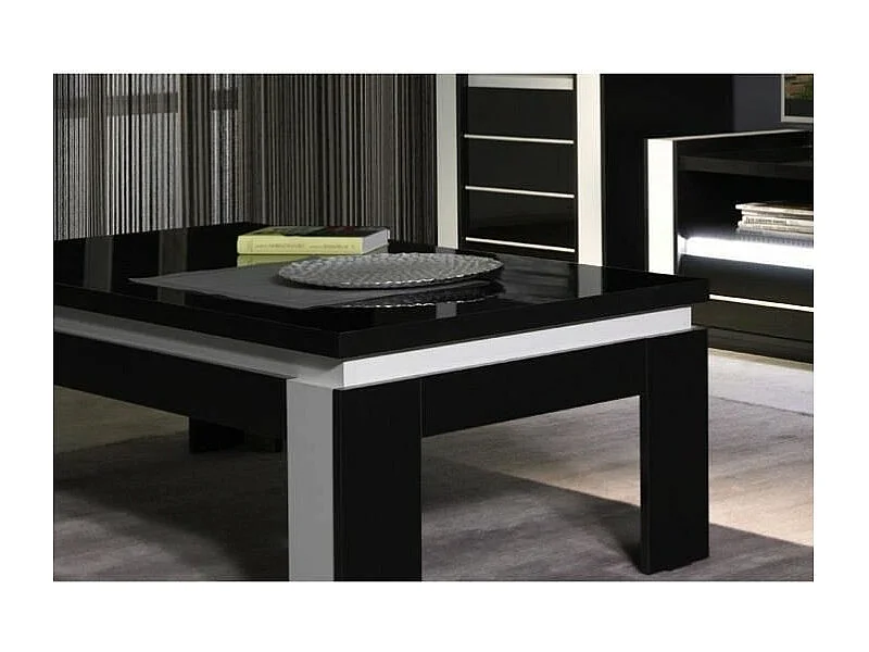 Conjunto LINA negro y blanco con vitrinas, mesa de centro y mueble para TV + LED
