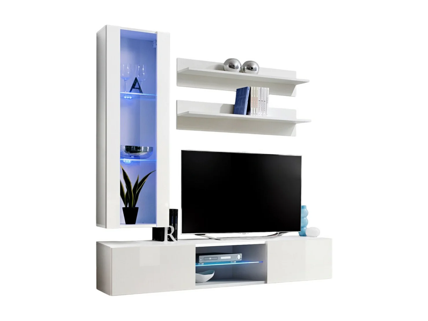 TV-meubelset FLY S2 met LED. Kleur wit. Zwevend designmeubel voor uw woonkamer.