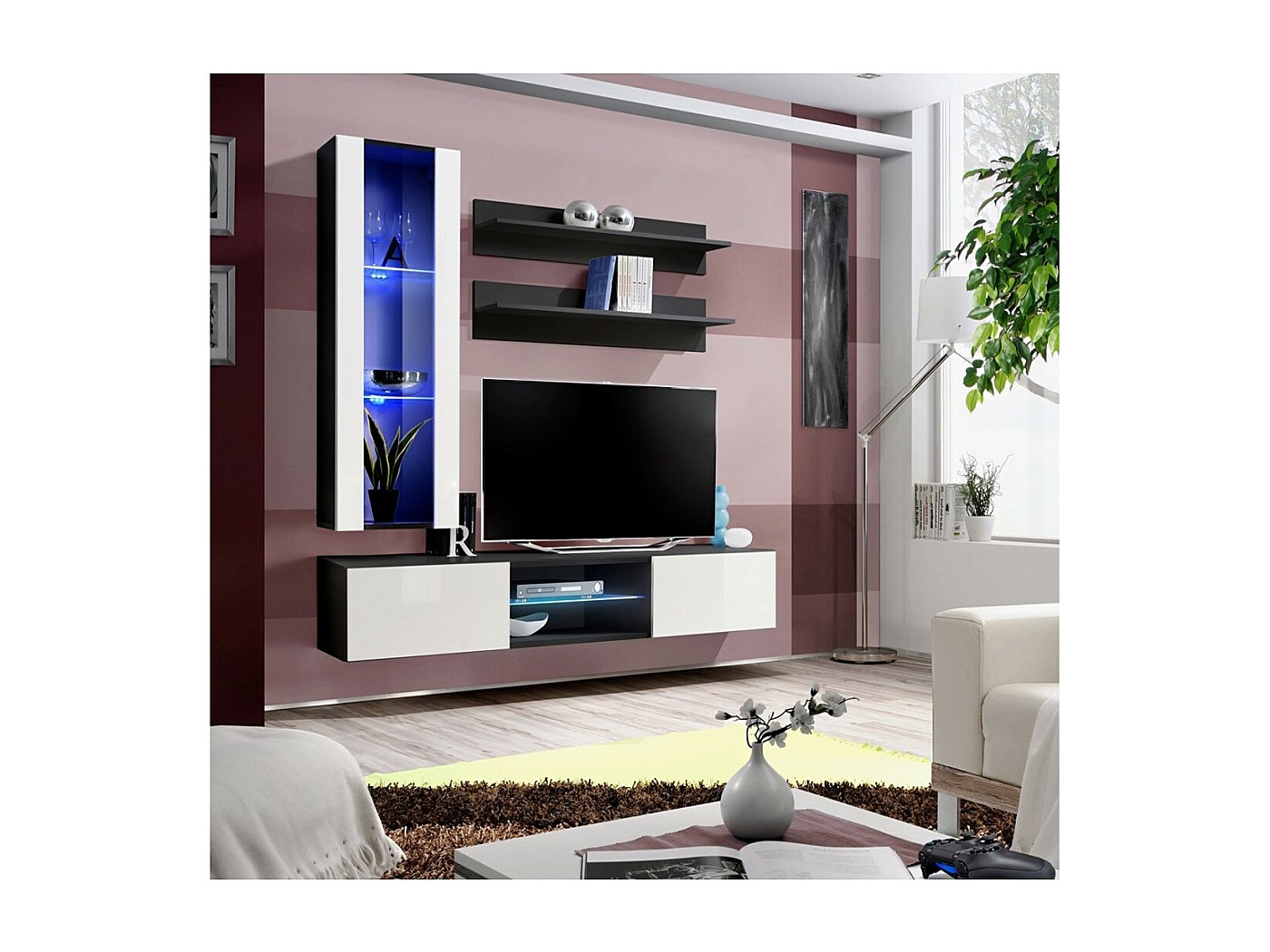 Mobile Porta TV FLY S2 con LED. Colori nero e bianco. Mobile sospeso di ...