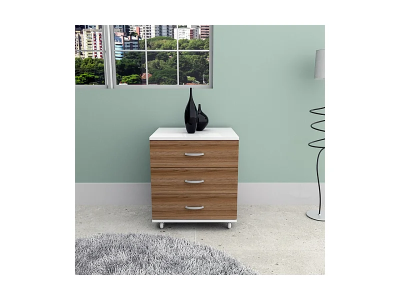 Chevet Chiffonnier Caisson 3 Tiroirs Blanc Châtaignier