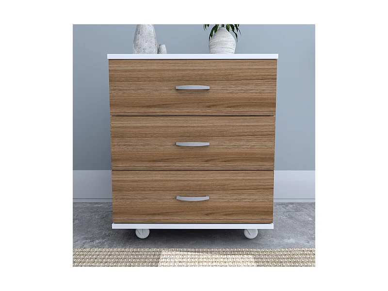 Chevet Chiffonnier Caisson 3 Tiroirs Blanc Châtaignier