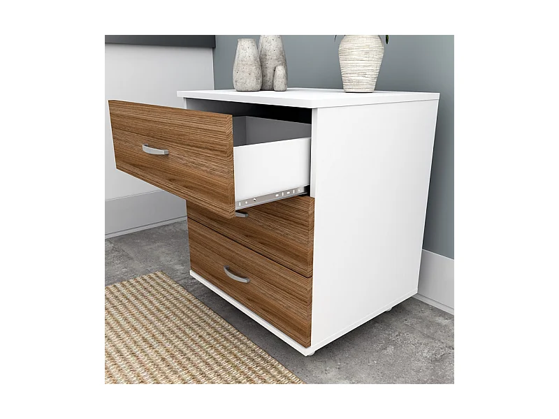 Chevet Chiffonnier Caisson 3 Tiroirs Blanc Châtaignier