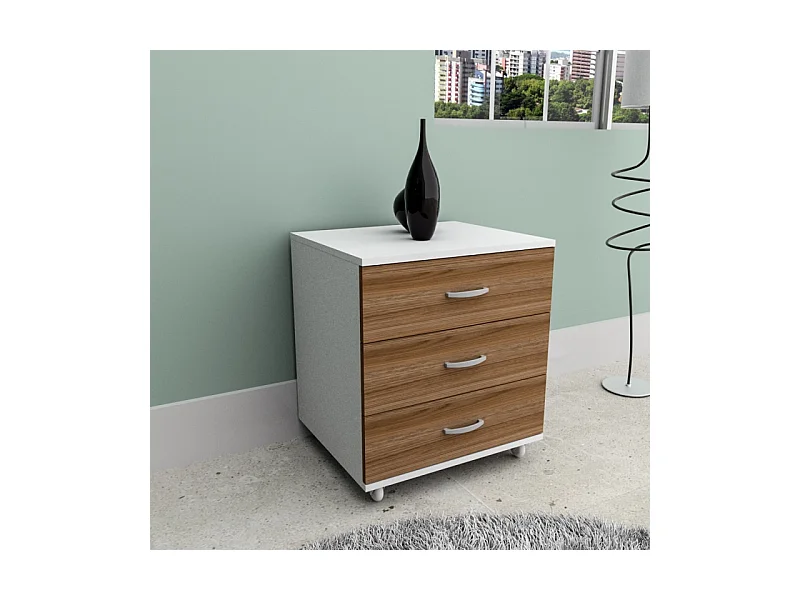 Chevet Chiffonnier Caisson 3 Tiroirs Blanc Châtaignier