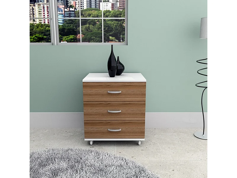 Chevet Chiffonnier Caisson 3 Tiroirs Blanc Châtaignier