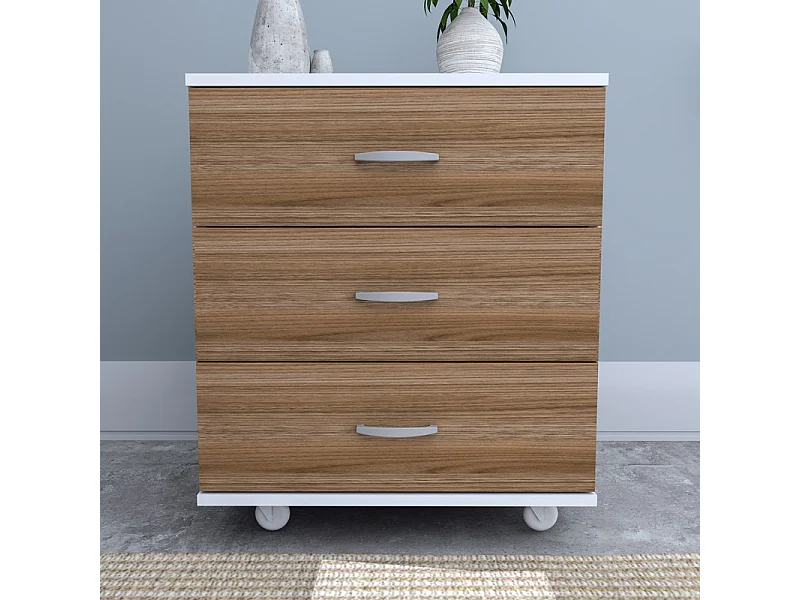 Chevet Chiffonnier Caisson 3 Tiroirs Blanc Châtaignier