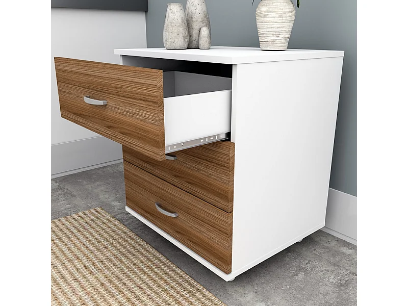 Chevet Chiffonnier Caisson 3 Tiroirs Blanc Châtaignier