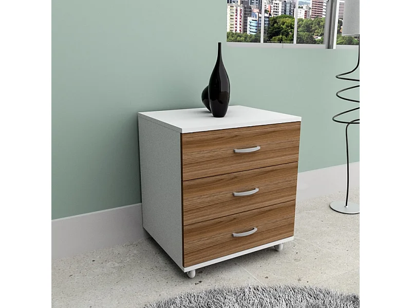 Chevet Chiffonnier Caisson 3 Tiroirs Blanc Châtaignier