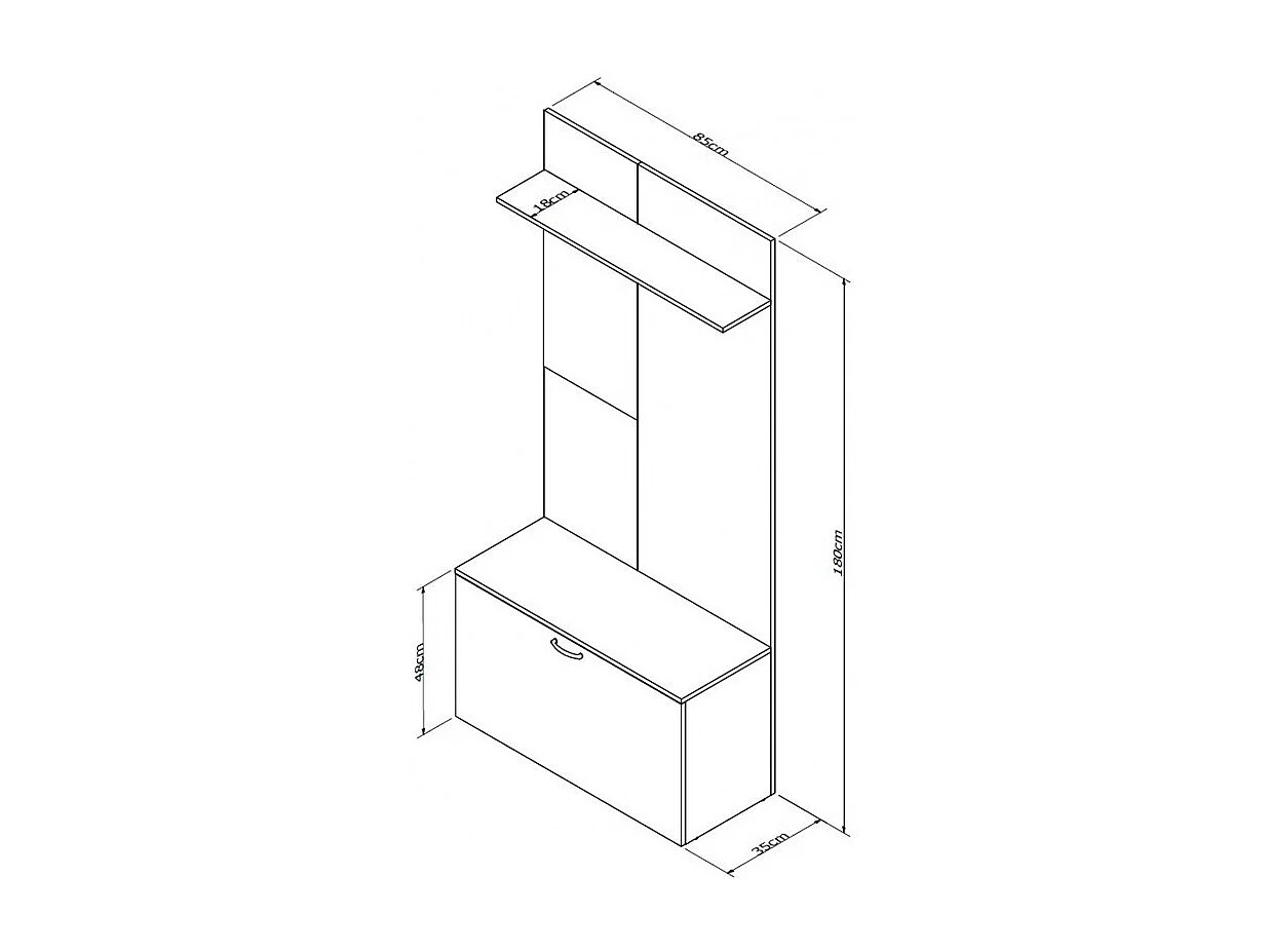 Meuble Vestiaire d'Entrée Blanc Miroir Coffre et Patères L 87 H 180 P 35 cm