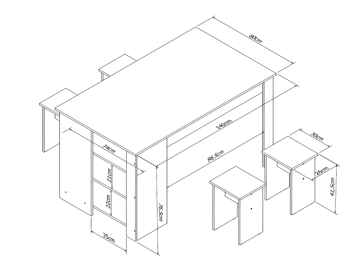 Table à Manger avec Rangement et 4 Tabourets Noir et Noyer
