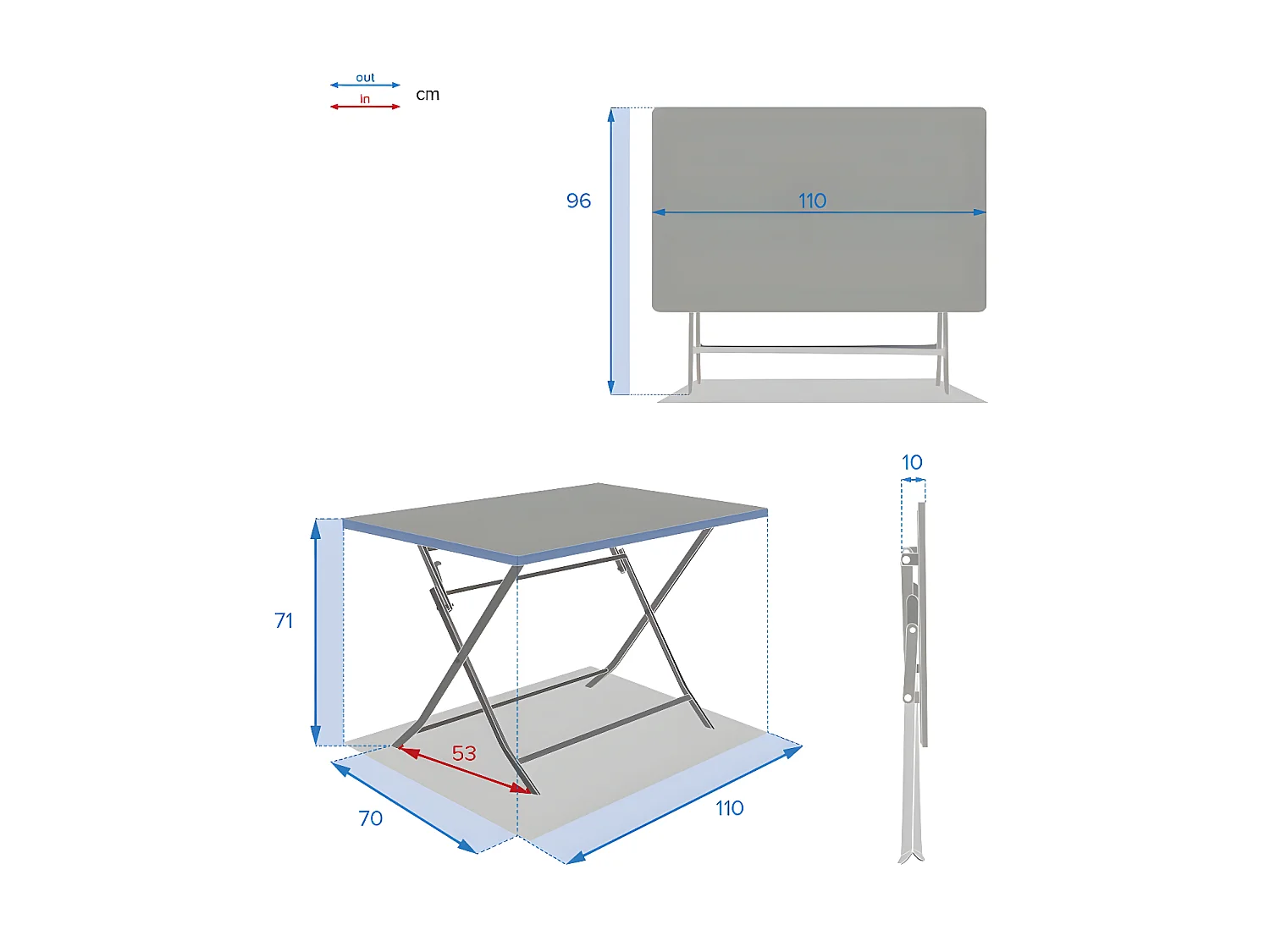 Table rectangulaire pliante Greensboro 4p graphite Hespéride
