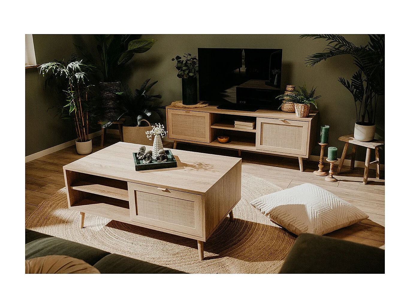 Meuble TV 2 portes L150 cm - Impression Rotin - BALI