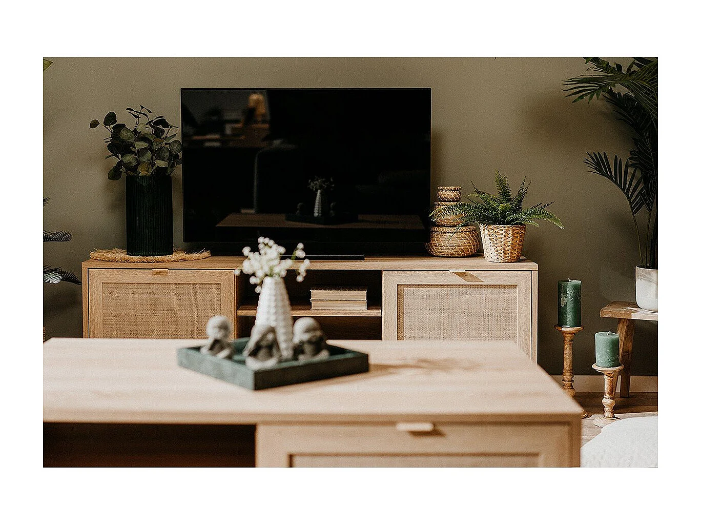 Meuble TV 2 portes L150 cm - Impression Rotin - BALI