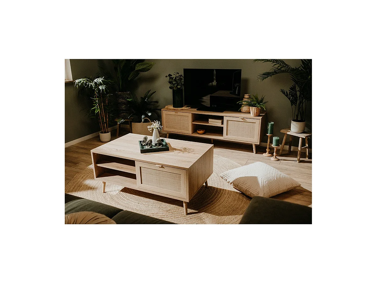 Meuble TV 2 portes L150 cm - Impression Rotin - BALI