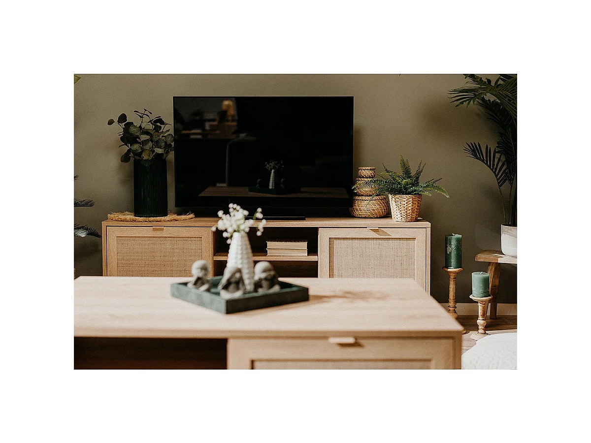 Meuble TV 2 portes L150 cm - Impression Rotin - BALI