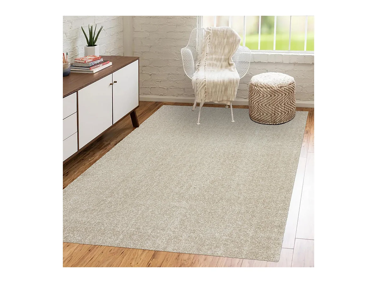 Tapis shaggy 120x170 rectangle tissé beige motif uni TAPITOP