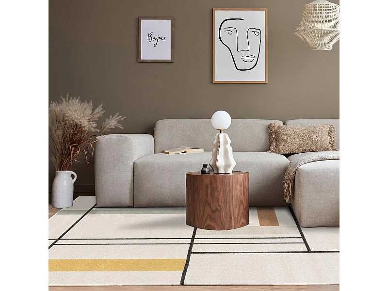 tapis chambre 120x170 tissé beige et jaune rectangle motif géométrique CONTEMREC