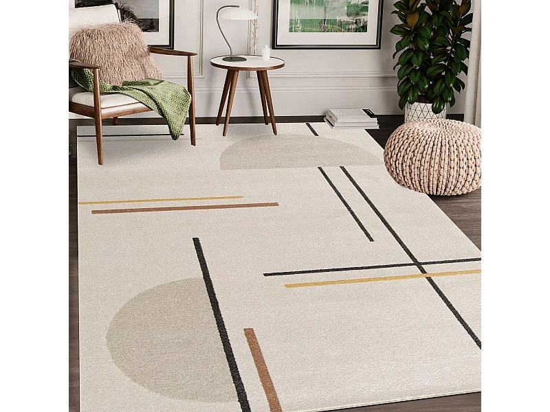 tapis salon 200x290 tissé beige et jaune rectangle motif géométrique CONTELUNE