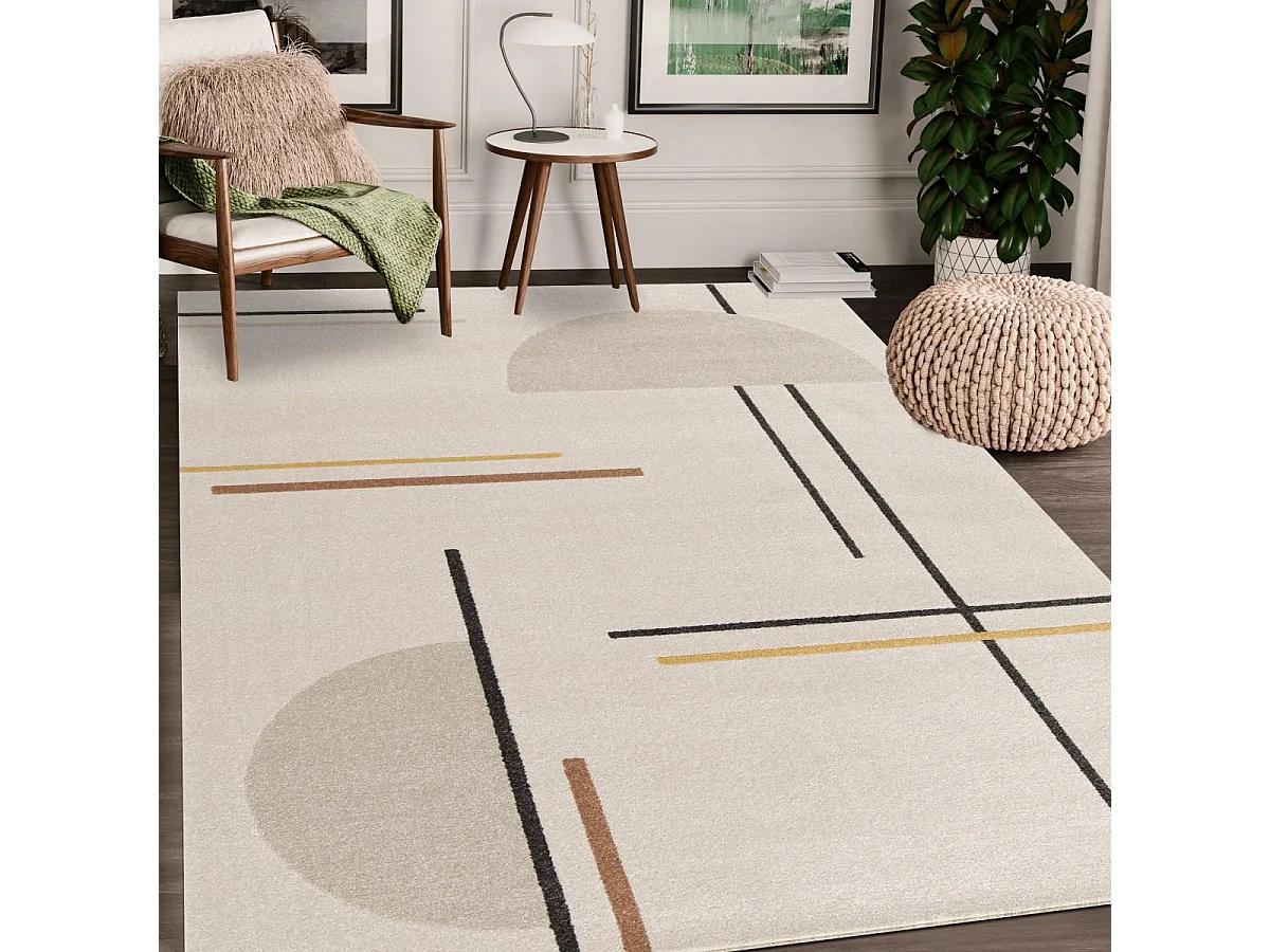 tapis salon 200x290 tissé beige et jaune rectangle motif géométrique CONTELUNE